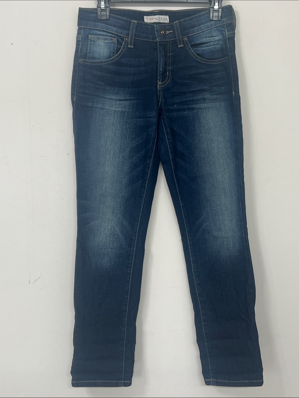 🌞 Guess NWOT rolled up Capri denim Distressed blue faded cropped jeans women 24